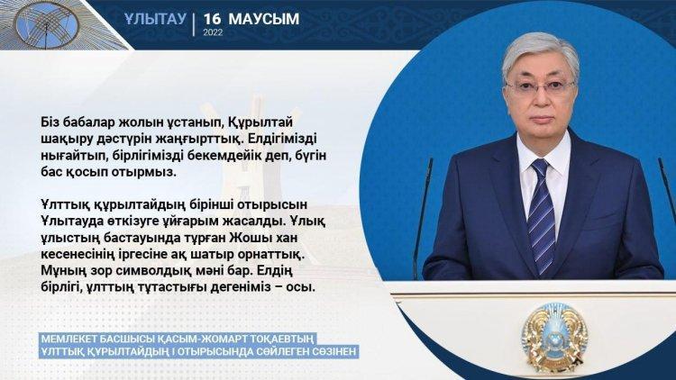Мемлекет басшысы Қасым-Жомарт Тоқаевтың ұлттық құрылтайдың I отырысында сөйлеген сөзінен