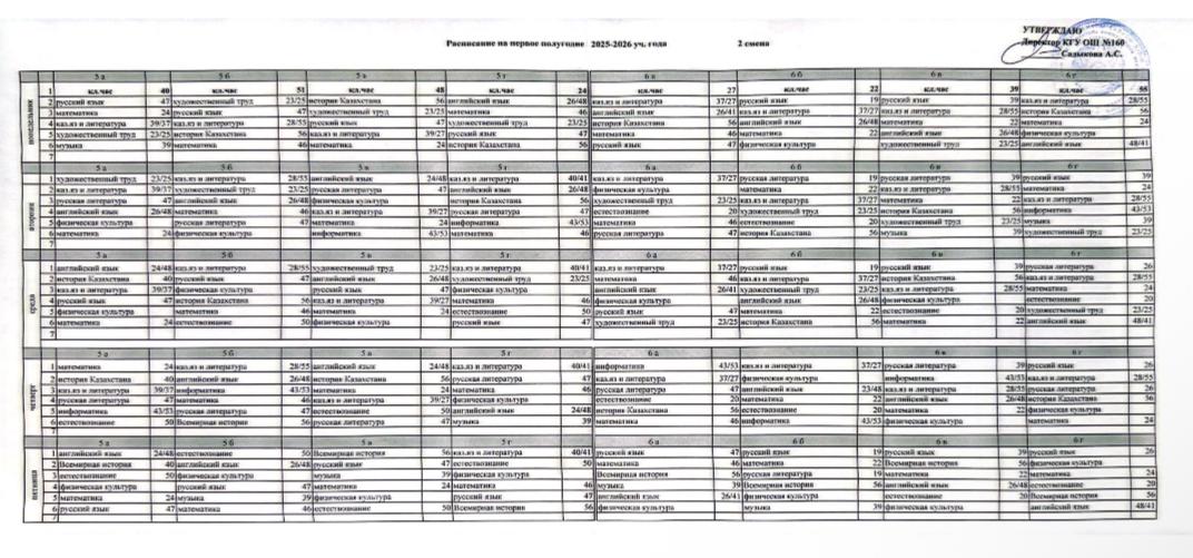 Сабақ кестесі 2 - смена 2025-2026 жыл